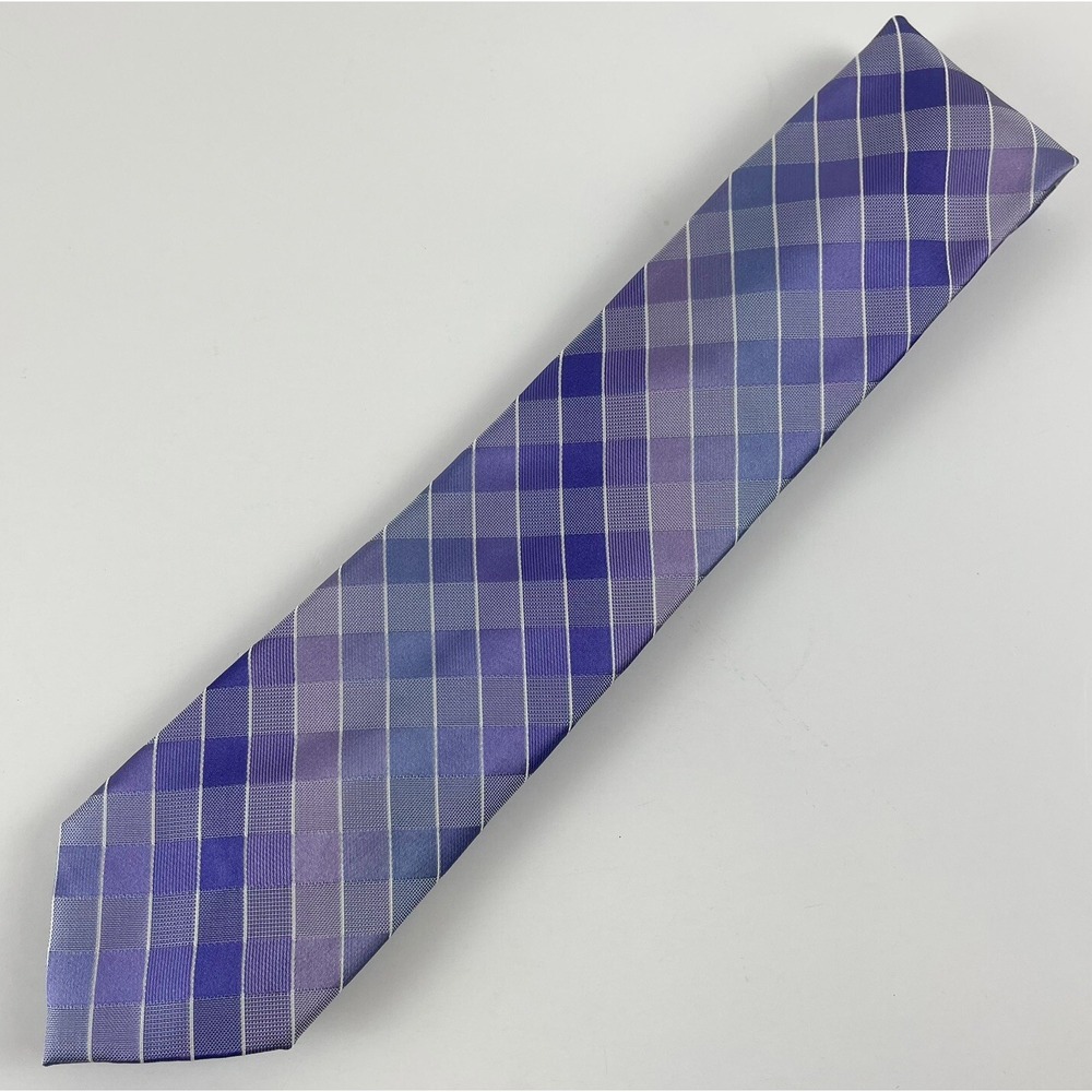 Kenneth Cole Reaction Silk Mens Tie Necktie Purple Stripe Plaid